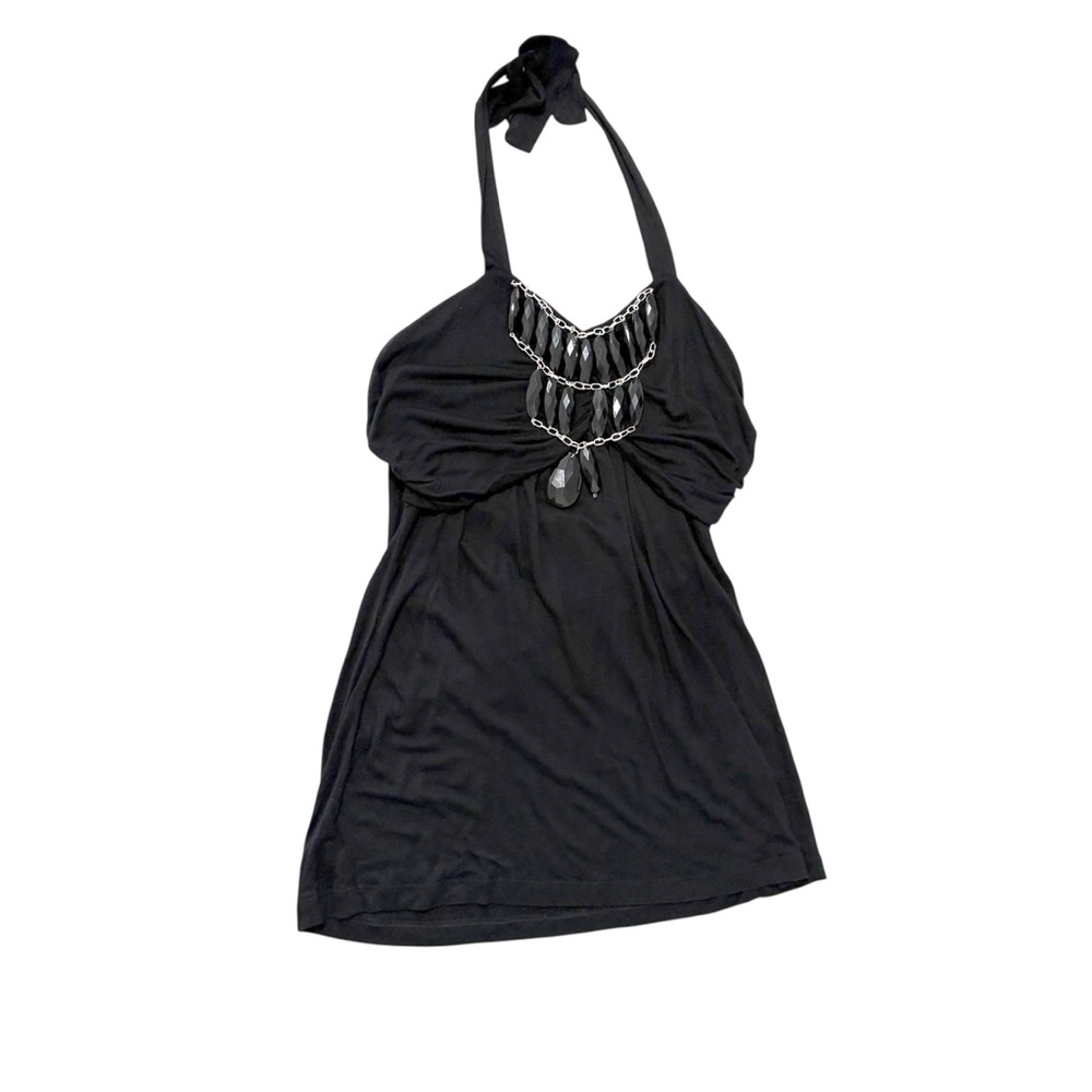 Cable & Gauge Size Small Black Beaded Halter Neck Babydoll Top Slinky Relaxed